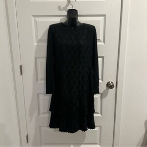 Vintage Liz Claiborne Black Pleated Silk Long Sleeve Dress